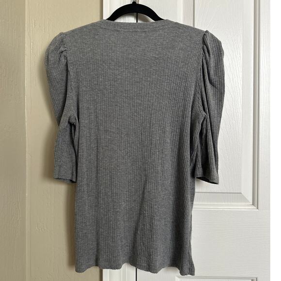 Veronica Beard Dansby Ribbed Top in Heather Gray Small Shirt - Picture 5 of 9